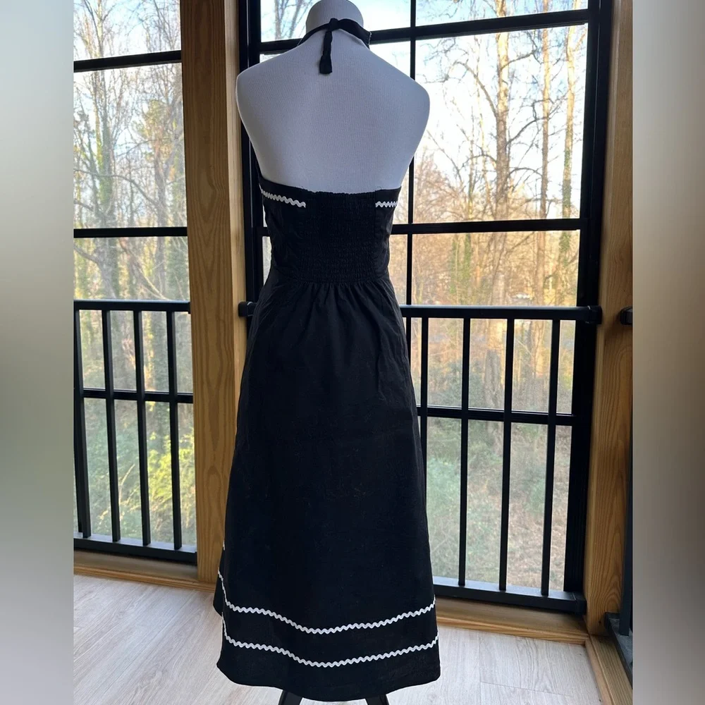 Cynthia Rowley Black Cotton Halter Sundress Circle Skirt RickRack Whimsigoth ~ M - Picture 5 of 15